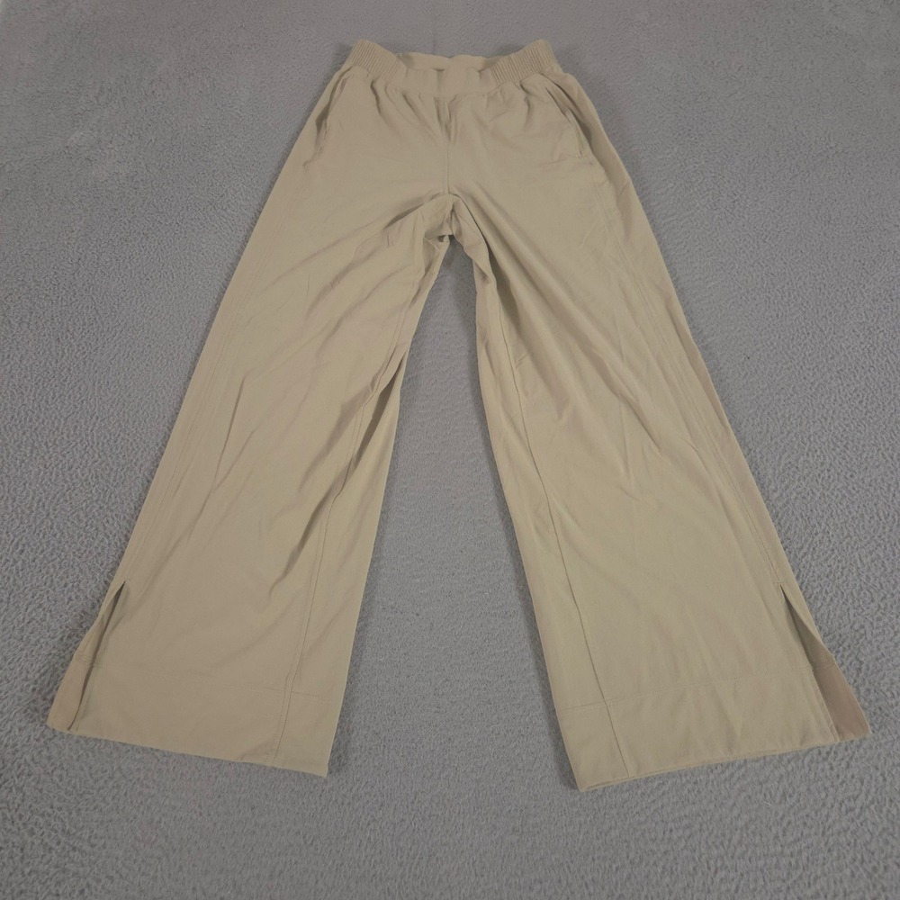 Lululemon Pants Womens S Tan Stretch Woven Ruffle-Waist Wide-Leg Side Slit Hem
